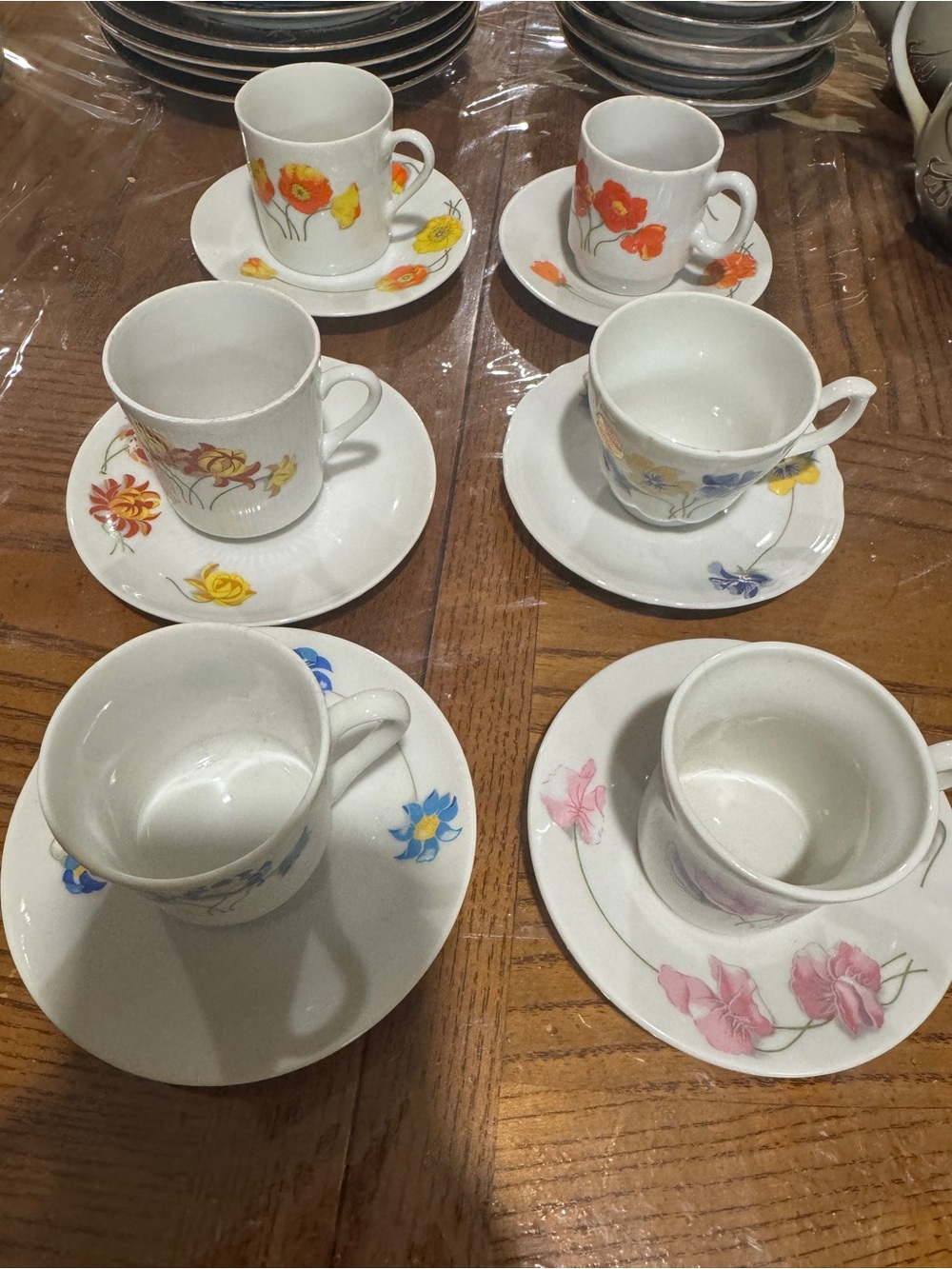 White Porcelain Floral Espresso Cup and Saucer Set - Assorted Colors